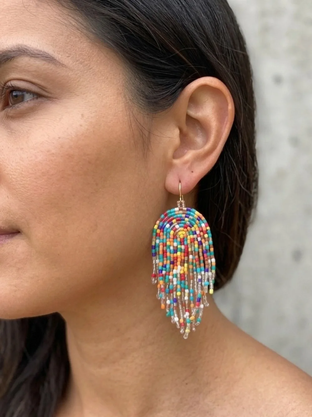 New Plunder Colorful Multicolor Beaded Fringe Earrings